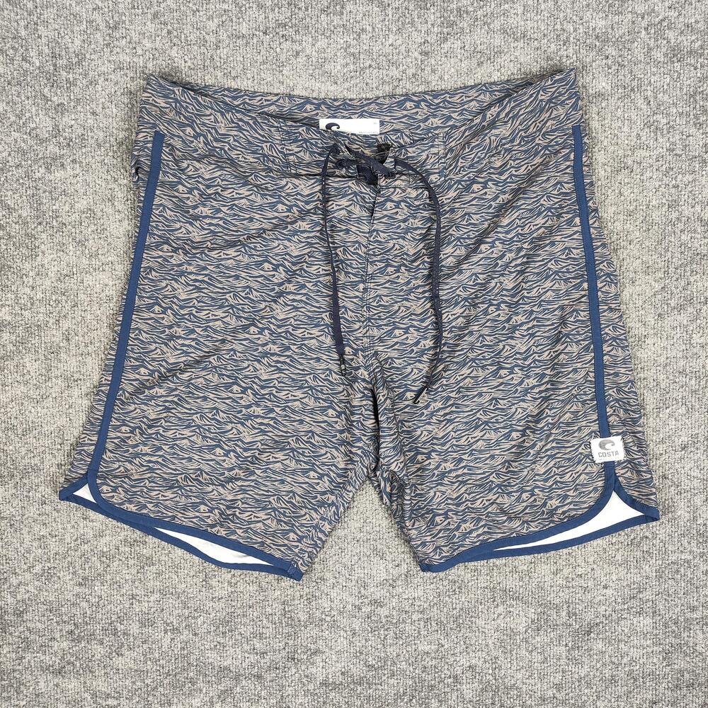 Costa Shorts Mens 34 Blue Wave Ocean Print Boardshort Swim Trunks Quick Dry